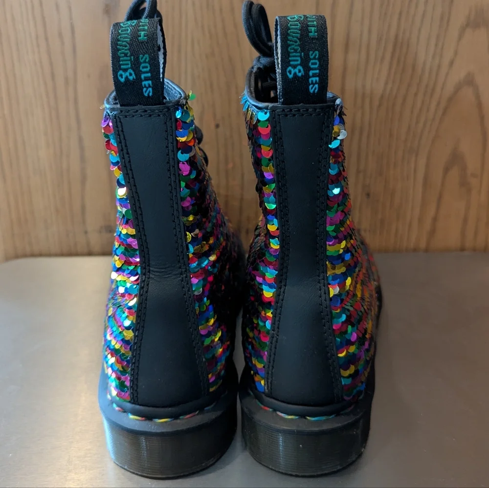 Dr. Martens 1460 Pascal Sequin Rainbow 16 Hole Boots - Picture 4 of 5